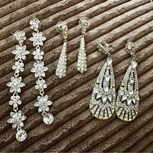 Elegant Silver Crystal Drop Earrings Set